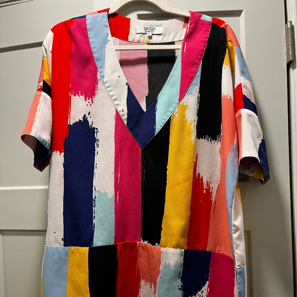 Crosby by Molly Burch Colorful Abstract Paint Brush Stroke Tunic Blouse